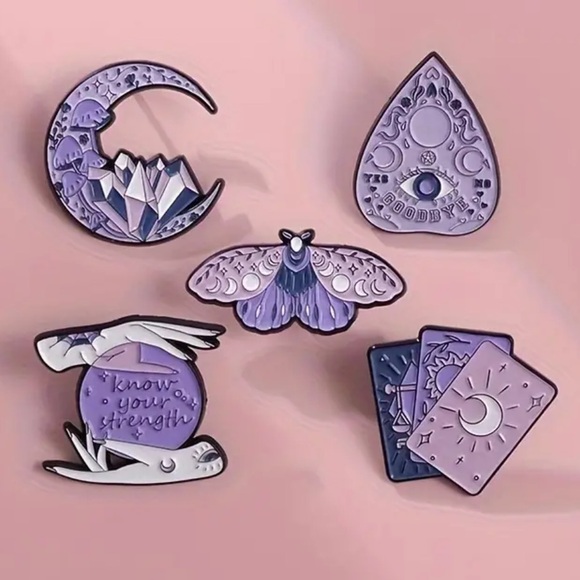 Set of 5 purple “witchy vibes” alloy pins - Picture 2 of 5